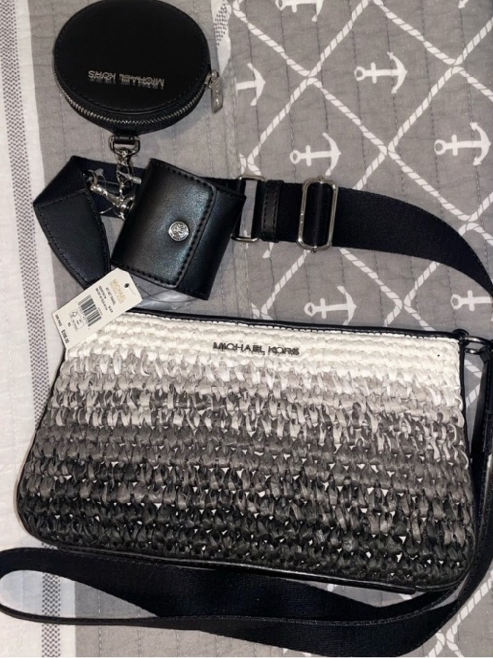 Michael Kors Ombre Woven Crossbody in Black and Silver - Picture 5 of 11